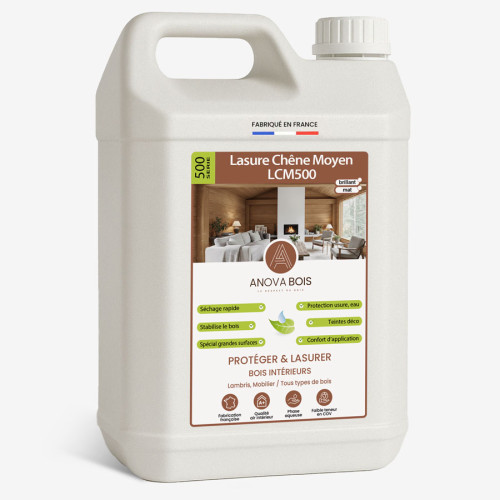 Lasure Chêne Moyen Mat ou Brillant pour Bois Intérieur – LCM500
