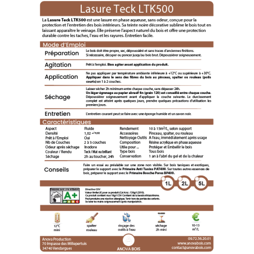 Lasure Teck Mat ou Brillant pour Bois Intérieur – LGR500